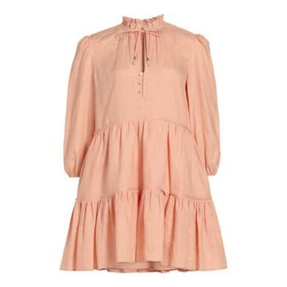 Veronica Beard Hawken Tiered‎ Linen Minidress Size 8 Pink Babydoll - Picture 3 of 13